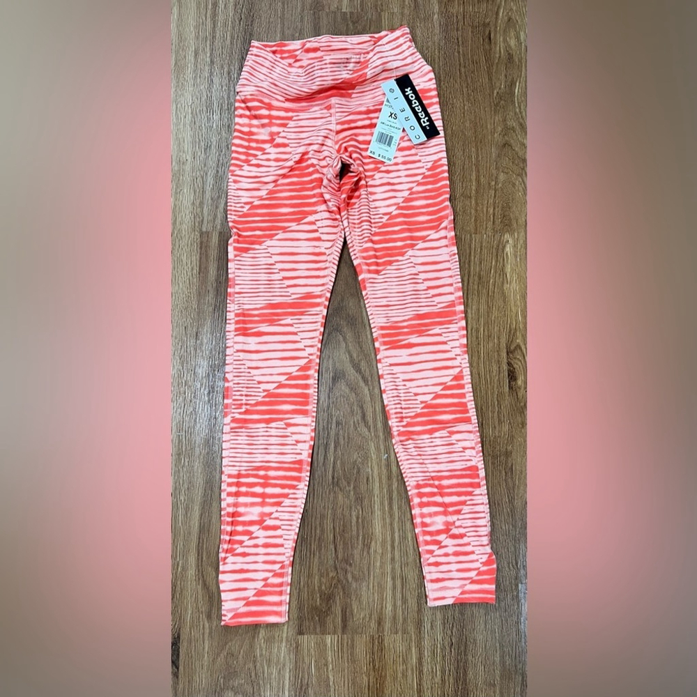 Reebok XS Women’s Core 10 Lux 2.0 Mid-Rise Print Legging Aura Orange NWT